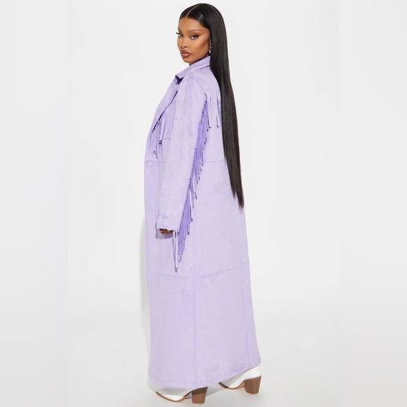 - Fatima Fringe Faux Suede Trench Lavender - Picture 4 of 7